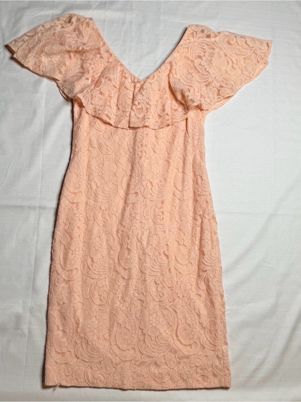 Lauren Ralph Lauren Pastel Peach Paisley Lace Ruffle Lined Women’s  Dress Sz:6